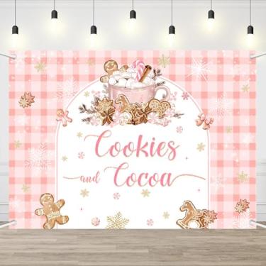 Imagem de AIBIIN 2,1 x 1,5 m de pano de fundo de biscoito e cacau rosa Natal tema homem gengibre decoração de festa cookies e cacau floco de neve faixa inverno natal chocolate quente festa chá de bebê decoração