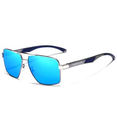 Imagem de Óculos De Sol Masculino Design Alumínio Lente Espelho Polarizada Uv400 Azul