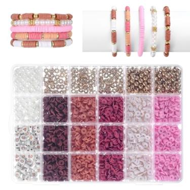 Imagem de Thinp 3100 peças de contas de argila para fazer pulseiras, kit de pulseiras de contas de argila multicoloridas heishi planas kit de pulseira de amizade com letra pérola para meninas mulheres