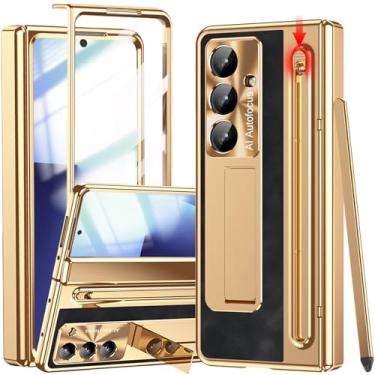 Imagem de YQODSZ Capa para Samsung Galaxy Z Fold 7 com suporte para caneta S e caneta Stylus, capa dobrável de couro PU com suporte protetor de tela embutido para câmera Z Fold7 dourado + preto