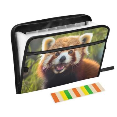 Imagem de Wassud Panda vermelho sorridente 13 bolsos organizador de arquivos sanfonado pastas de arquivos expansíveis com abas e adesivos, tamanho carta A4 papel recibo documento pasta organizador para viagem