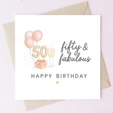 Imagem de TEEMI -Cartão de aniversário 40º 50º 60º para mulheres - Fabuloso cartão de aniversário com envelope, balões de ouro rosa, design champanhe, cartolina premium de 300 g/m², em branco dentro para mãe