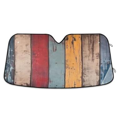 Imagem de Wassud Para-brisa para-sol acessórios de carro dobrável para janela frontal de carro blocos raios UV tábuas de madeira vintage para-sol refletivo 70 x 139 cm