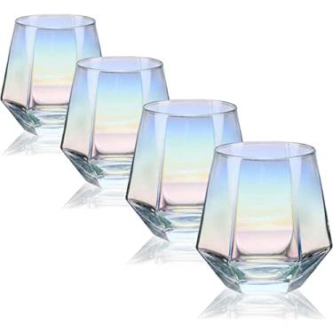 Imagem de Conjunto de 4 Taças Vinho Sem Pé 10 Oz Vidros em Forma Diamante para Tinto Branco Whiskey e Cocktail Perfeito Aniversári