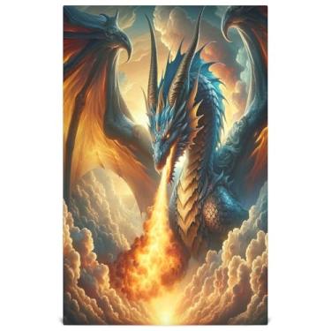Imagem de Joisal Fire Dragon Cloud Toalhas de prato azuis legais para decoração de cozinha, toalha de mão de chá, panos fofos para lavar louça, reutilizáveis, absorventes 45 x 71 cm, 4 pacotes