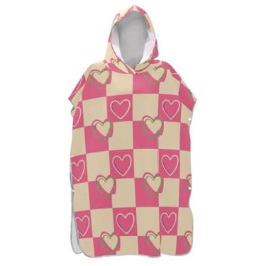 Imagem de TSENQUE Roupão para adultos, poncho de surfe, com capuz, toalha de natação, leve, masculino, poncho com capuz, lindo tabuleiro de damas rosa creme