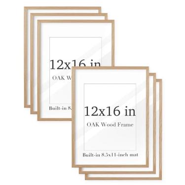 Imagem de UPWOIGH Conjunto de 6 porta-retratos de madeira de carvalho bege, 30,5 x 11 com tapete ou 30,5 x 16 sem tapete, molduras minimalistas de 30,5 x 40,6 cm, pacote com 6, moldura de madeira sólida natural