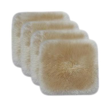 Imagem de RZLWOOL Tapete de área de almofada de pele de carneiro quadrado macio e confortável aplicação assento de carro sala de conferências escritório cadeira de sala de estar sofá tapete de área (45 x 45 cm