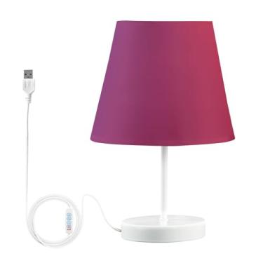 Imagem de Joisal Mesas laterais de cama gradiente vermelho roxo com abajur brilhante de linho, abajur de mesa com porta USB