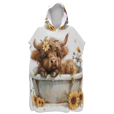 Imagem de Joisal Roupão de banho Highland Cow Surf Poncho Trocador para Adultos com Capuz Toalha de Praia Estampado Leve Ponchos Adultos para Mulheres
