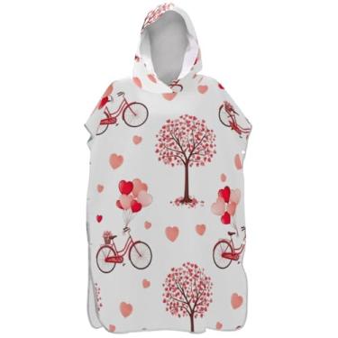 Imagem de Joisal Poncho de surf rosa com árvores de coração fofo para adultos trocador absorvente masculino poncho com capuz toalha de praia impressão