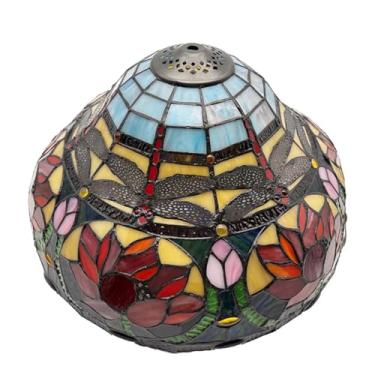 Imagem de Cúpula de abajur Tiffany grande, estilo libélula, em vitral, 40,6 cm de largura x 20,3 cm de altura, para luminárias de mesa, pendentes e de chão, vermelha.
