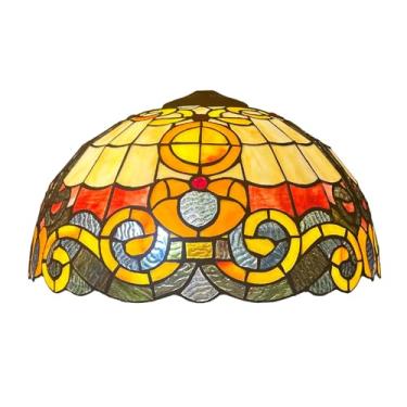 Imagem de Cúpula de reposição para abajur Tiffany barroco, 40 cm (16 polegadas), em vitral, cor vintage amarelo-bege/âmbar, adequada para uso em luminárias de mesa, de chão, pendentes e de teto. B1