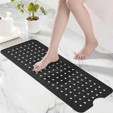 Imagem de Tapete de banheira de silicone antiderrapante, tapete de banho de 91 cm x 40 cm com orifícios de drenagem e ventosas, tapetes de banheira e chuveiro atualizados, tapetes laváveis na máquina para