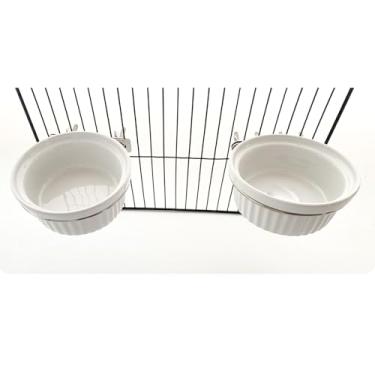Imagem de Tigela de cerâmica para pendurar coelhos, alimentador de gaiola removível, tigela grossa de cerâmica com suporte de aço inoxidável, tigela de comida de água para animais pequenos, furão, chinchila