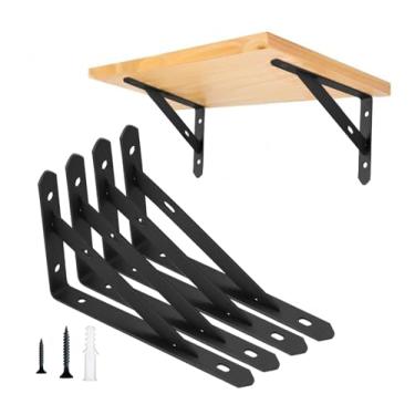 Imagem de Pacote com 4 suportes de prateleira resistentes, suportes de parede de metal L de 12,7 cm x 20,3 cm para prateleira flutuante, suportes de ferro triangular de 90 graus para prateleiras, preto