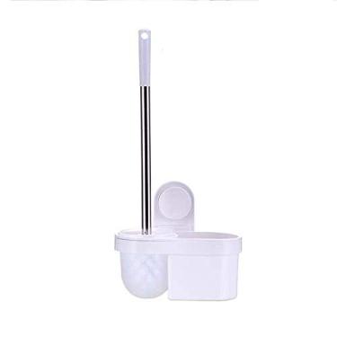 Imagem de Escova de vaso sanitário, resistente - conjunto de escovas de vaso sanitário com ventosa sem perfuração, escova criativa sem canto morto, suporte de escova de vaso sanitário para pendurar na parede