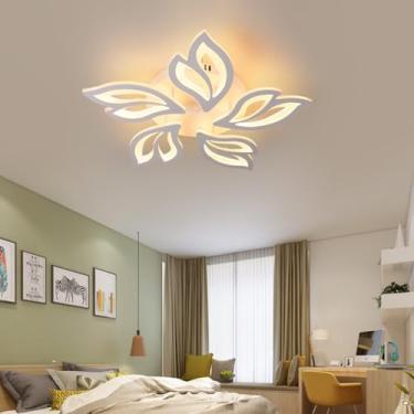 Imagem de Luminária de teto LED com controle remoto, dimerizável, moderna, para sala de estar, com design criativo em formato de flor, ideal para quarto (5 lâmpadas).