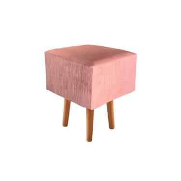 Imagem de Banquetas Quadrada Pé Removível Modelo Retangular Tecido de Sued Escrivaninha Puff Banquinho (Pé Rústico Rose)