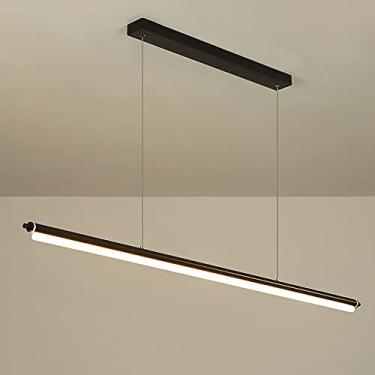 Imagem de Luminária pendente de alumínio de 35,4 polegadas (90 cm), luminárias suspensas LED modernas, lustre linear de metal com cúpula de acrílico branco, luminária suspensa preta para sala de janta