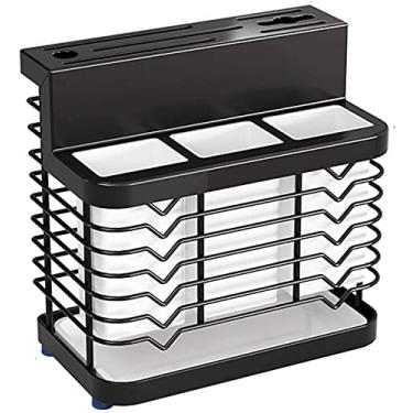 Imagem de Escorredor de talheres de aço inoxidável escorredor de talheres de parede escorredor de utensílios de secagem cesta com 4 compartimentos divididos prateleira de secagem de utensílios (tamanho: B