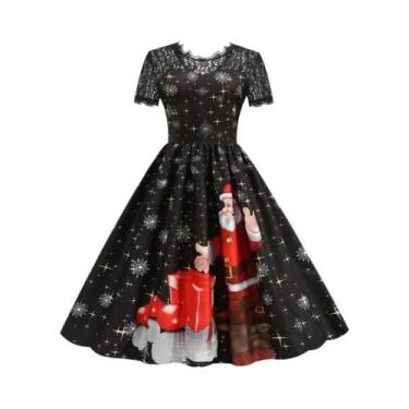 Imagem de Vestido De Festa Vintage De Natal plus Size Com Renda, Manga Curta, El