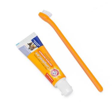 Imagem de Arm & Hammer Kit dentário completo para cães com sabor de frango - Inclui pasta de dente enzimática para cães e escova de dentes para cães - Fórmula melhorada de bicarbonato de sódio, 24 ml