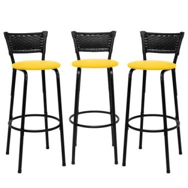 Imagem de 3 banquetas Conjunto Para Bancada Alta Cozinha Encosto Balcão American