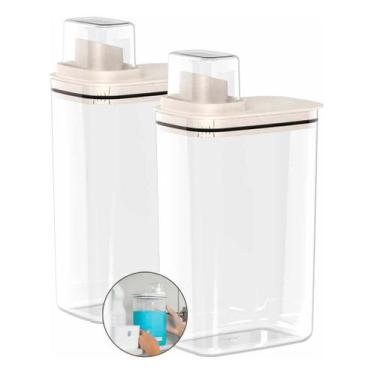 Imagem de 2 Dispenser Organizador Lavanderia Copo Medidor 2,3l Bege - Ou
