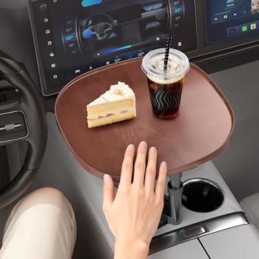 Imagem de Mesa de carro para laptop com rotação de 360°, mesa de bandeja de carro ajustável em altura - suporte de laptop de carro de madeira e mesa de suporte de copo, bandeja universal de comida de carro para