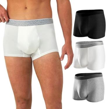 Imagem de BATTEWA Roupa íntima masculina para incontinência, lavável, reutilizável à prova de vazamento, cuecas boxer de algodão respirável de alta absorção de 50 ml, pacote com 3 (3GG, 3 cores)