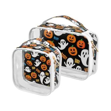 Imagem de xigua Bolsa de maquiagem feminina de abóboras de Halloween, bolsa de cosméticos transparente para viagem, impermeável, bolsa de higiene pessoal portátil para viagens, férias, organização de banheiro