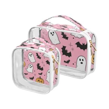 Imagem de xigua Bolsa de maquiagem de fantasmas fofos, bolsa de cosméticos transparente para viagem, bolsa de higiene portátil à prova d'água para viagens, férias, organização de banheiro