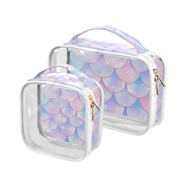 Imagem de xigua Bolsa de maquiagem feminina com escamas de sereia, bolsa transparente para cosméticos, bolsa de higiene portátil à prova d'água para viagens, férias, organização de banheiro