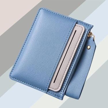 Imagem de Carteira feminina leve com zíper, bolso para cartão de poliuretano antidesmagnetização com bolso para moedas - 7 compartimentos para cartões e compartimento com zíper, carteira de viagem leve, Azul