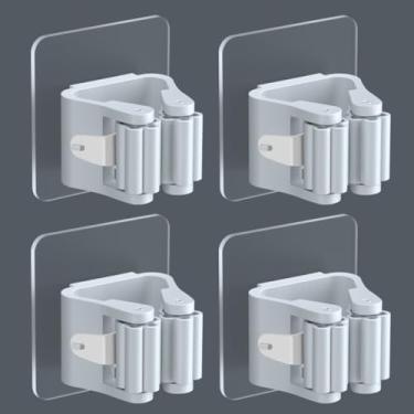 Imagem de NevStp Ganchos multiuso suporte de esfregão montado na parede organizador de esfregão gancho de vassoura gancho de banheiro impermeável gancho de parede autoadesivo 4 peças, B 4 peças branco