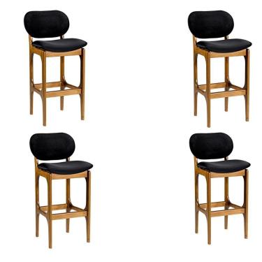 Imagem de Kit 4 Banquetas Alta Soshoku Suede Preto/Imbuia