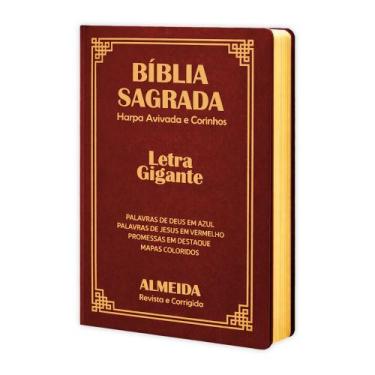 Imagem de Biblia Sagrada Letra Gigante Luxo Popular - Bordô - Com Harpa - RC - R