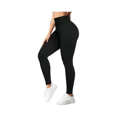 Imagem de Calças De Yoga Femininas De Cintura Alta, Leggings De Cor Sólida Com A