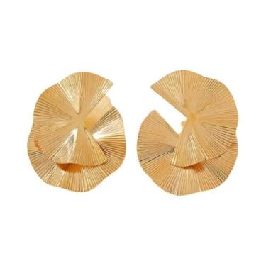Imagem de Brincos Exagerados Com Design Distorcido Em Folha De Ouro Para Mulhere