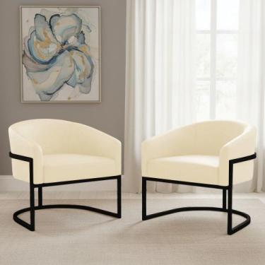 Imagem de Poltrona Sala Decorativa kit 2 Arielle Industrial Preto Sintético PU D