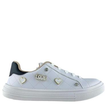 Imagem de Tênis Moleca Feminino Branco e Preto com Apliques na Lateral, Branco, 