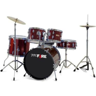 Imagem de Bateria Pro Fire Bumbo 20 Vermelha Completa Ferragem Cromada - Spankin