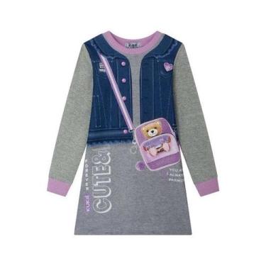 Imagem de Vestido menina kukie rosa e cinza com lilás manga longa 2 a8 - Kukiê, 