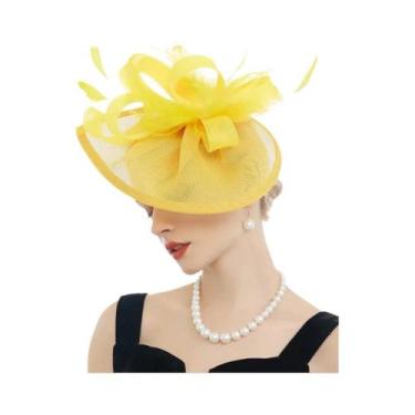 Imagem de Chapéu De Rede Com Plumas E Flor Para Casamento Feminino, Ideal Para C