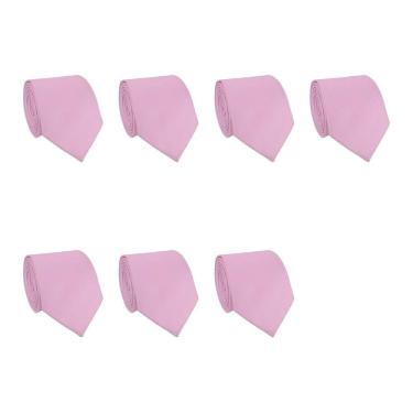 Imagem de Kit 7 Gravatas Masculina Social Slim Premium Tons de Rosa Lisa Elegante Padrinhos Formatura Trabalho