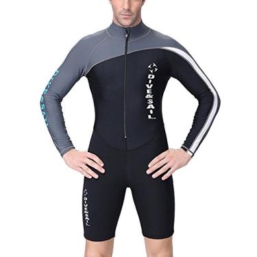 Imagem de DIVE & SAIL Roupa de mergulho masculina com proteção UV seca rápida manga longa mergulho pele lycra mergulho surf traje de banho seco rápido G - cinza
