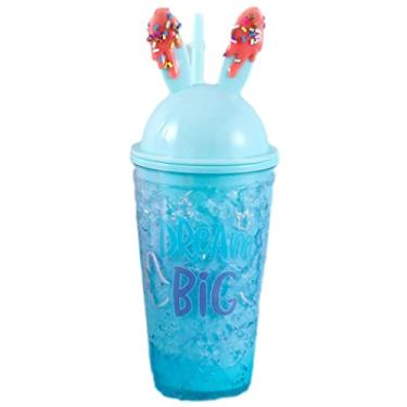 Imagem de seelucky Copo de viagem para sorvete com canudo para festa de menina copo para beber suco Boba Bubble xícara de chá presente de aniversário (azul gelado, 450 ml)