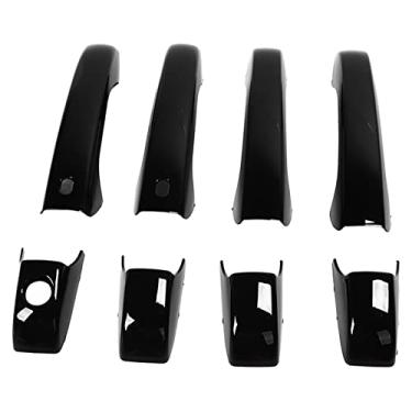 Imagem de Capa de maçaneta de porta, 8 peças adesivo de maçaneta de porta preto brilhante à prova de desbotamento anti arranhões para carro