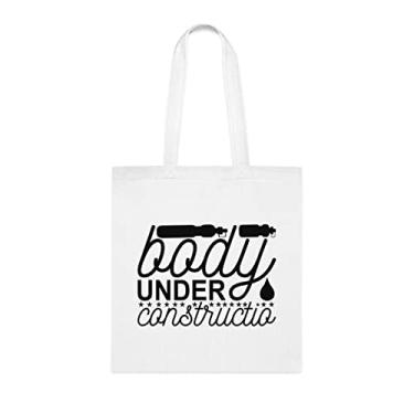 Imagem de Sacola Body Under Construction, presente para construção, bolsa de ombro, bolsas reutilizáveis, cesta de Natal de aniversário, ideia de presente, Branco